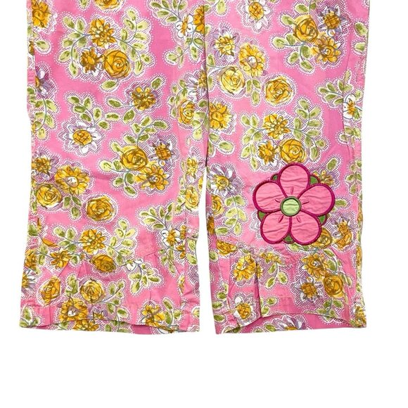 Homemade Retro Flower Patch Ruffle Pleat Capri Pants Pink Coquette Fairy Cottage - Picture 2 of 4